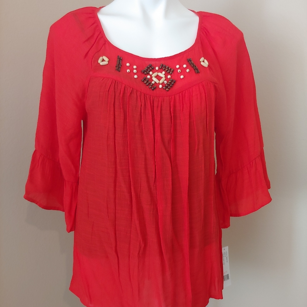 🔴 Coral Boho Top